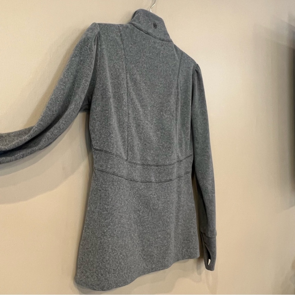 2 pc Athleta Bag 1/4 Zip Knit Sweater Fleece Flare Hem Sz S Gray Puff‎ Shoulders - Picture 3 of 16